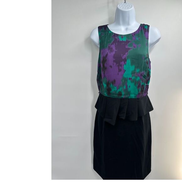 INC International Concepts Green/Black Colorblock Peplum Sheath Dress Size 4 - Picture 8 of 9